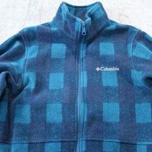 Columbia Mens Fleece Jacket Casual Drawstring Waist Zip Up Checkered Blue